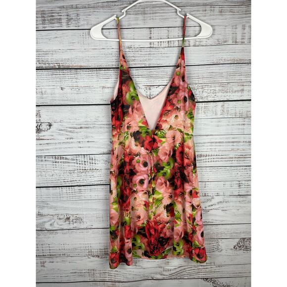 BB Dakota Loe Slip Dress Pink Floral Mini Roses 6 Strappy Summer Y2K Sheer Fairy - Picture 3 of 8